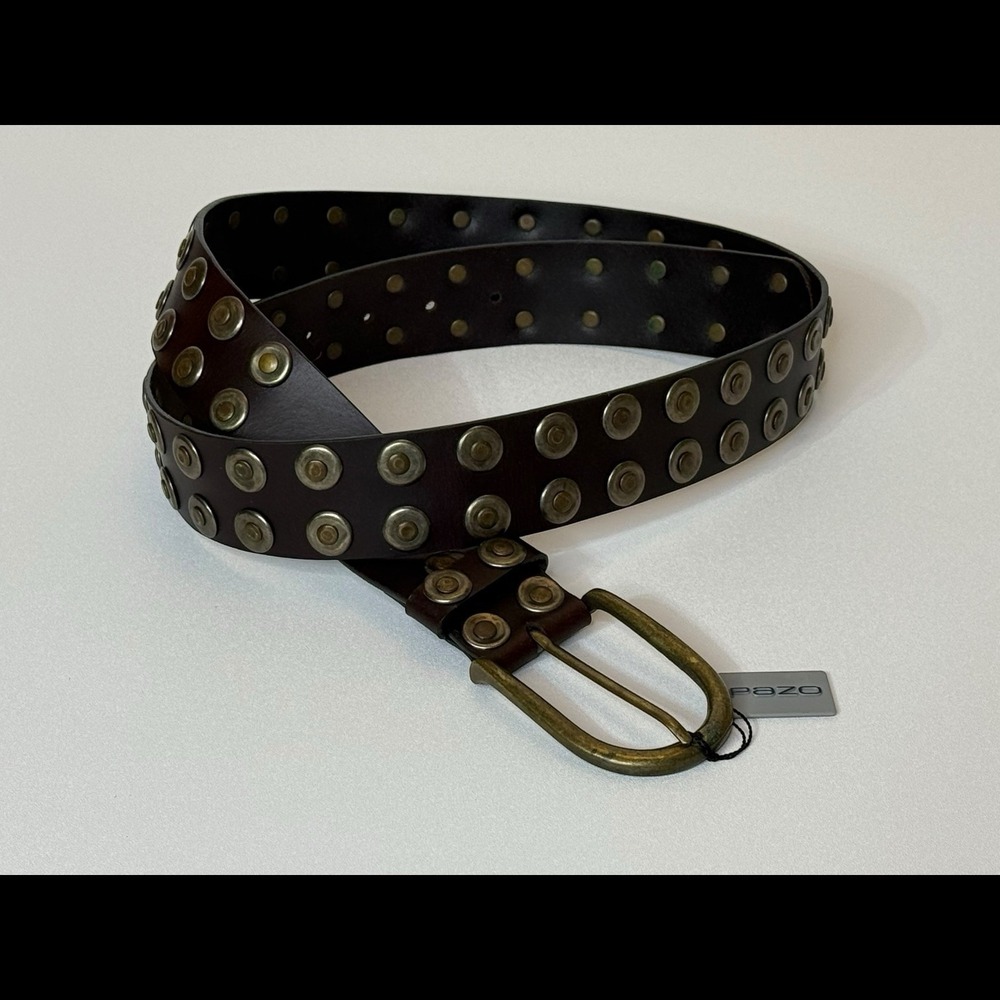 Pazo Dark Brown Antique-Style Metal Studded Genuine Leather Men's 36"-40" Belt